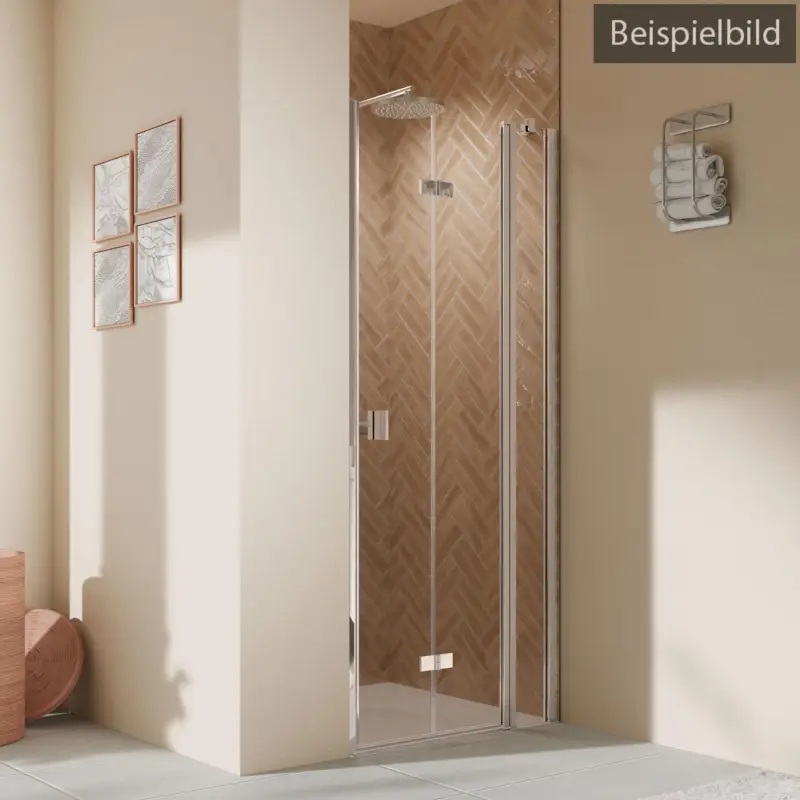 Direktkauf Breuer Elana 2.0 eckig Drehfalttür mit Festteil für Nische oder Badewannenseitenwand (auf Wanne) Türanschlag rechts Bella C 120 cm - Alu Silber matt