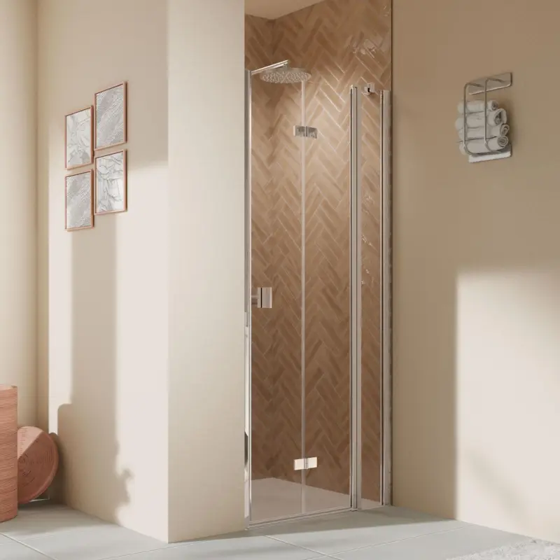 Breuer Elana 2.0 eckig Drehfalttür mit Festteil für Nische oder Badewannenseitenwand (auf Wanne) Türanschlag rechts Klarglas hell 120 cm - Alu Chromeffekt Versand Am Gleichen Tag