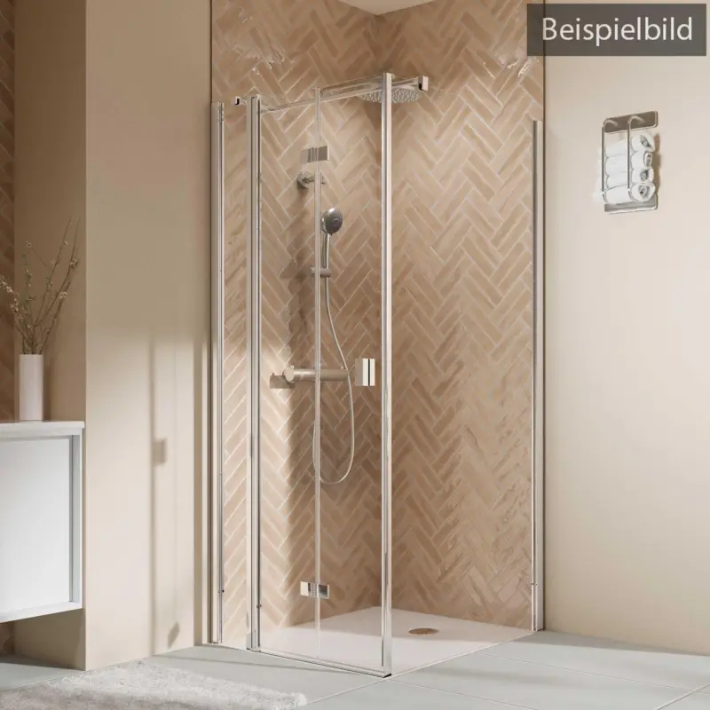 Breuer Elana 2.0 eckig Drehfalttür mit Festteil für Seitenwand oder Badewannen-SW (neben Wanne) Türanschlag links Mastercarre 100 cm - Alu Silber matt Preisknaller