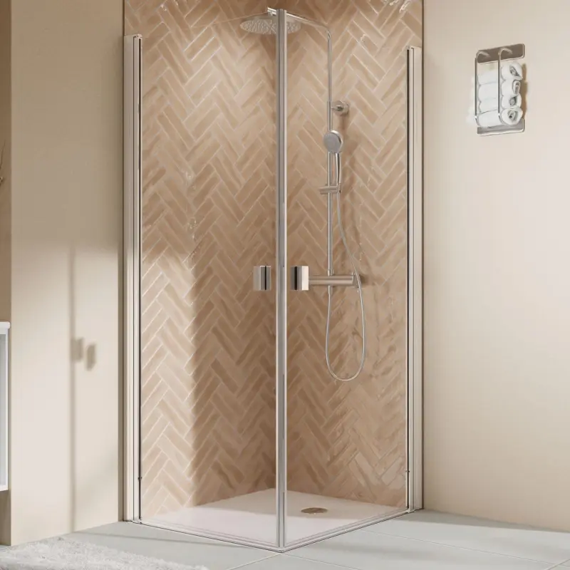 Breuer Elana 2.0 eckig Eckeinstieg Drehtür 2-teilig Klarglas hell 90 x 75 cm - Alu Chromeffekt Echt