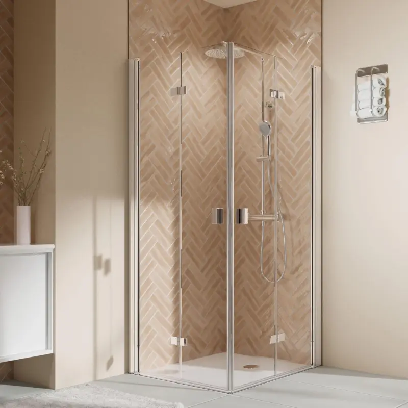 Breuer Elana 2.0 eckig Eckeinstieg Drehfalttür 4-teilig Klarglas hell 100 x 90 cm - Alu Chromeffekt Top-Preis