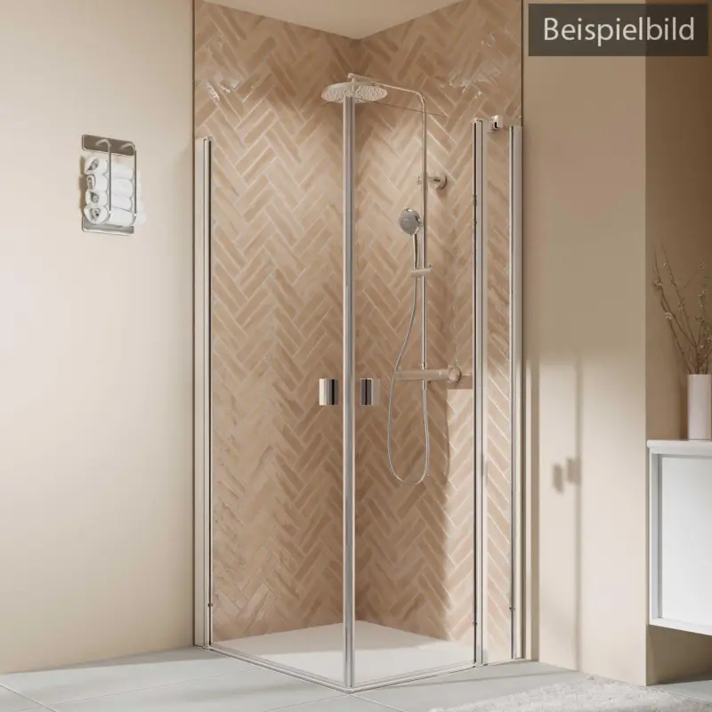 Breuer Elana 2.0 eckig Eckeinstieg Kombination Drehtür rechts / Drehtür mit Festteil links Bronce getönt 75 x 80 cm - Alu Silber matt Finale Aktion