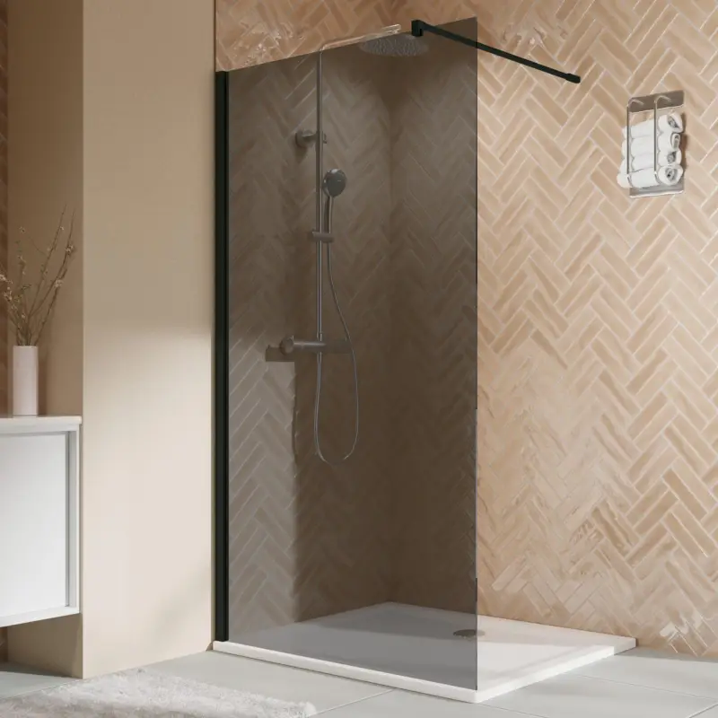 Ausverkauf Breuer Elana 2.0 eckig Black Edition Walk-In Duschwand alleinstehend Grau getönt 140 cm - Schwarz matt