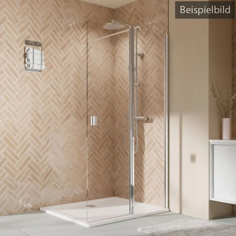 Breuer Elana 2.0 eckig Walk-In Duschwand mit beweglichem Element in Flucht Wandanschlag rechts Klarglas hell mit DualPlus 140 cm - Alu Silber matt Neue Kollektion