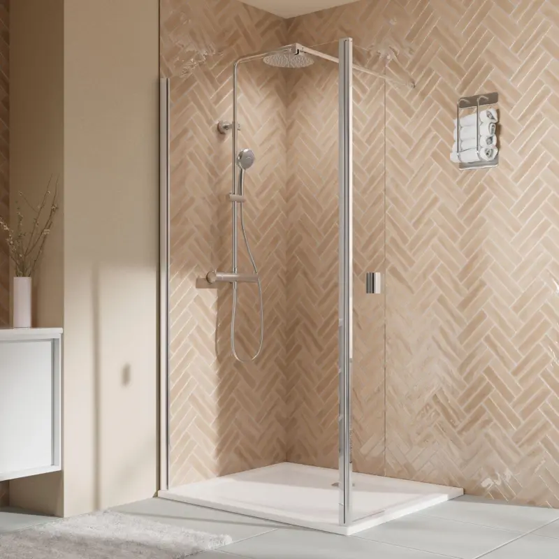 Breuer Elana 2.0 eckig Walk-In Duschwand mit beweglichem Element über Eck Wandanschlag links Klarglas hell 120 cm - Alu Chromeffekt Expressversand