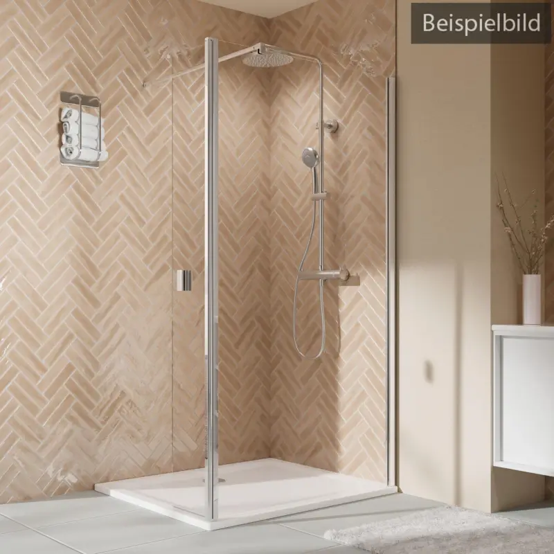 Abverkauf Breuer Elana 2.0 eckig Walk-In Duschwand mit beweglichem Element über Eck Wandanschlag rechts Klarglas hell 120 cm - Alu Silber matt