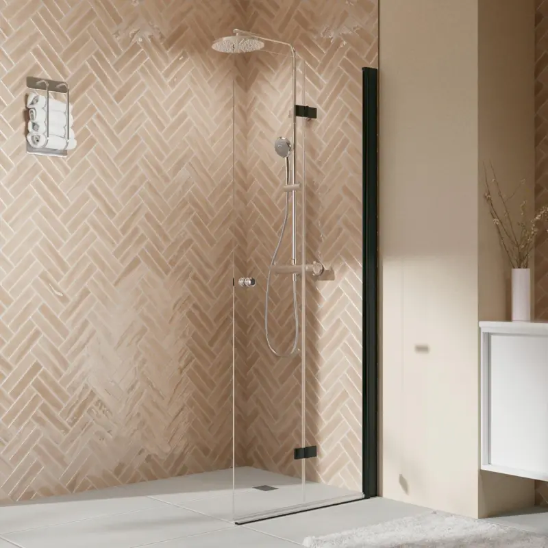 Sichere Zahlung Breuer Elana 2.0 rund Black Edition Walk-In Drehfalttür alleinstehend Türanschlag rechts Klarglas hell 120 cm - Schwarz matt