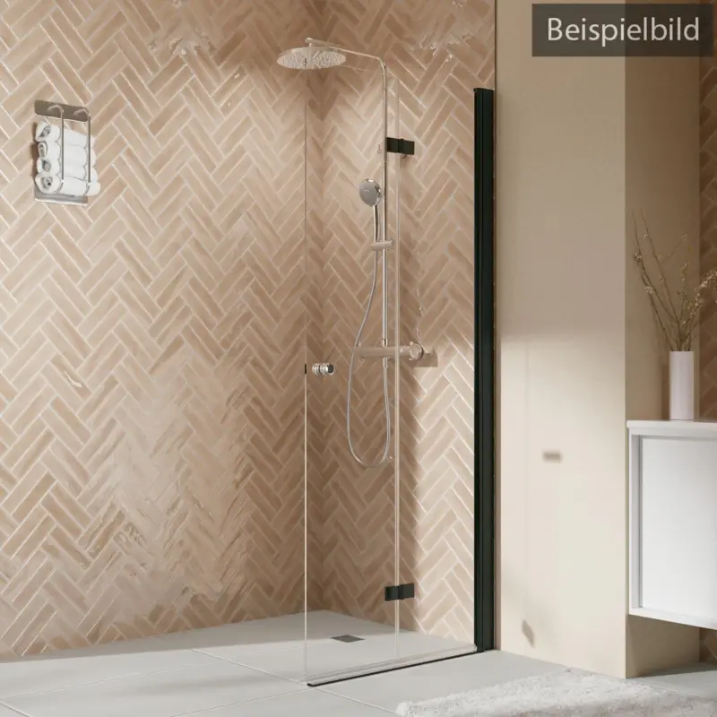 Geprüft Breuer Elana 2.0 rund Black Edition Walk-In Drehfalttür alleinstehend Türanschlag rechts Klarglas hell mit DualPlus 120 cm - Schwarz matt