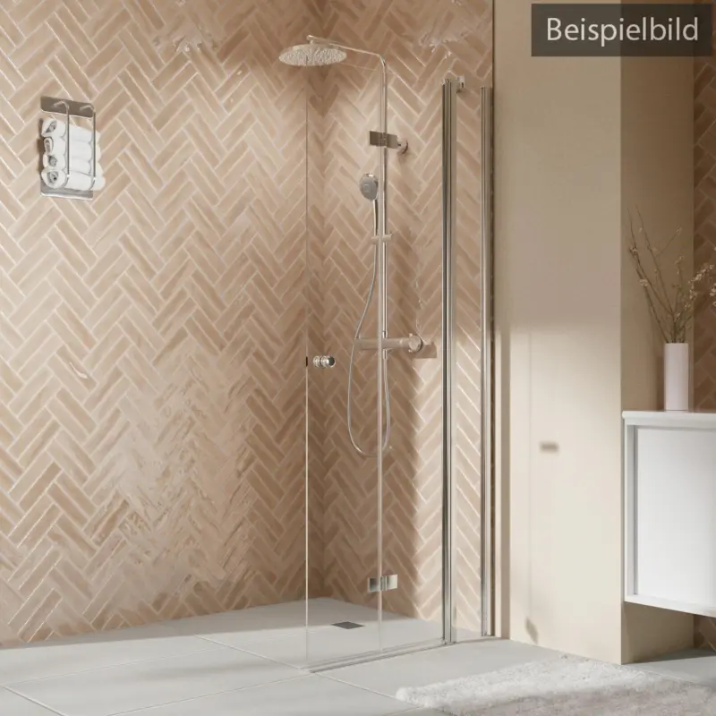 Kracherpreis Breuer Elana 2.0 rund Black Edition Walk-In Drehfalttür mit Festteil alleinstehend Türanschlag rechts Klarglas hell mit DualPlus 140 cm - Schwarz matt