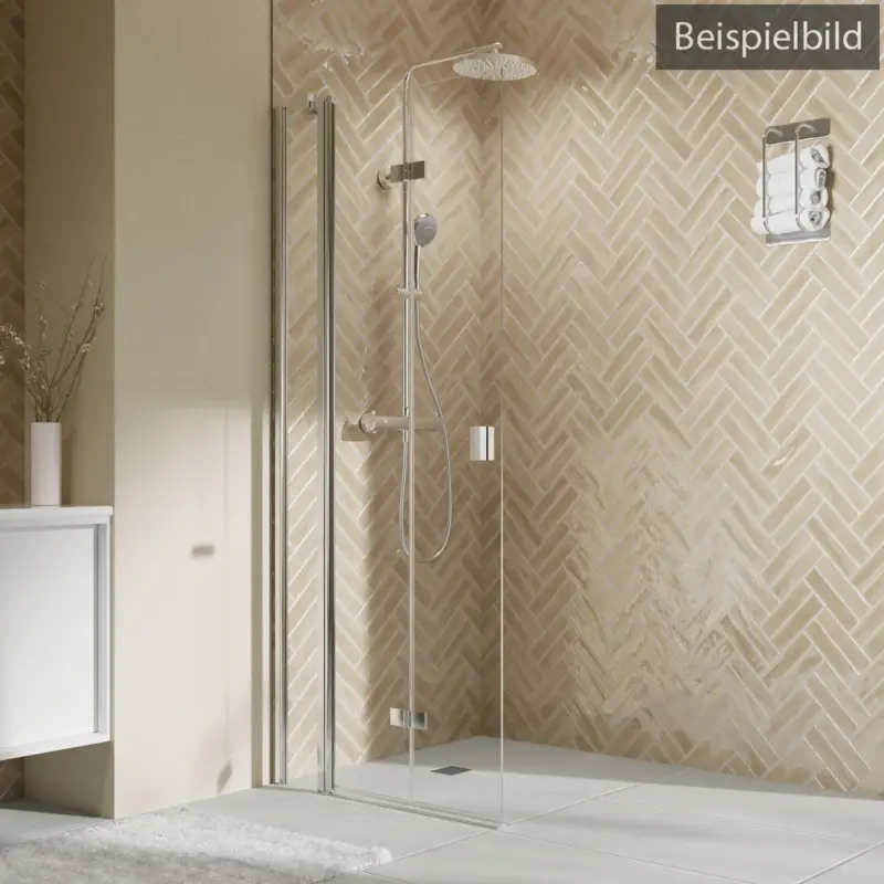 Breuer Elana 2.0 eckig Black Edition Walk-In Drehfalttür mit Festteil alleinstehend Türanschlag links Klarglas hell mit DualPlus 140 cm - Schwarz matt Preis Gesenkt
