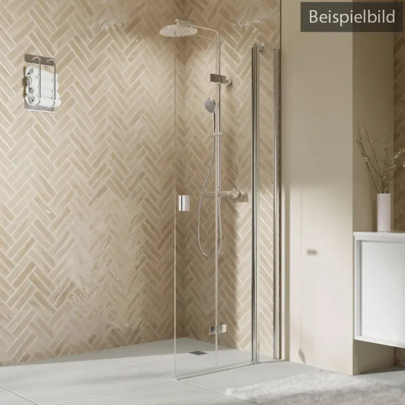 Breuer Elana 2.0 eckig Walk-In Drehfalttür mit Festteil alleinstehend Türanschlag rechts Mastercarre 100 cm - Alu Silber matt Sichere Zahlung