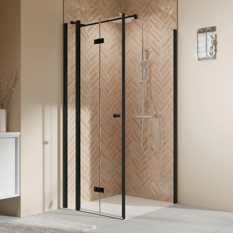 Schnäppchen Breuer Elana 2.0 rund Black Edition Seitenwand für Drehtür oder Drehfalttür Wandanschlag rechts Klarglas hell 90 cm - Schwarz matt