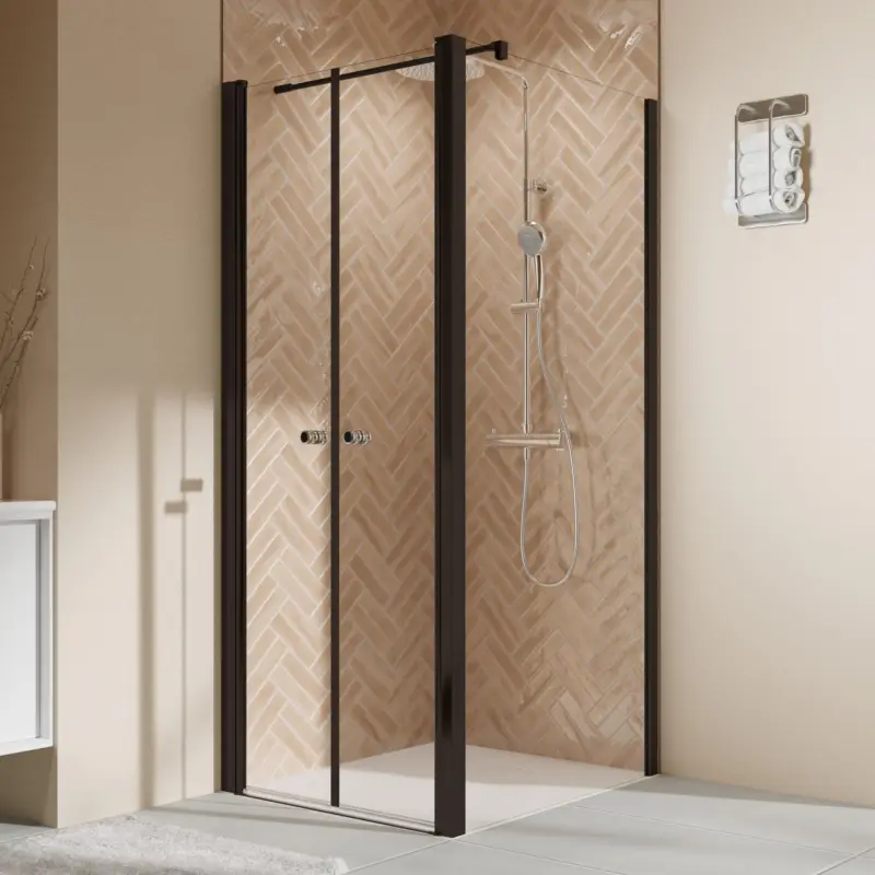 Saisonangebot Breuer Elana 2.0 rund Black Edition Seitenwand für Pendeltür Wandanschlag rechts Klarglas hell 90 cm - Schwarz matt