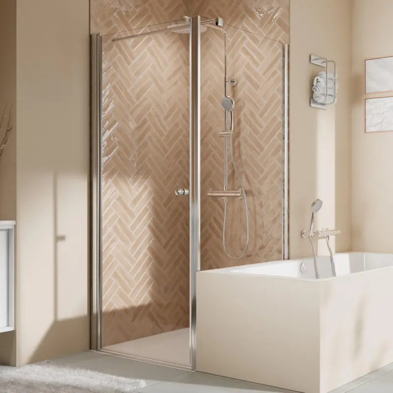 Breuer Elana 2.0 rund Badewannenseitenwand für Drehtür oder Drehfalttür (auf Wanne) Wandanschlag rechts Klarglas hell 90 cm - Alu Chromeffekt Ausverkauf