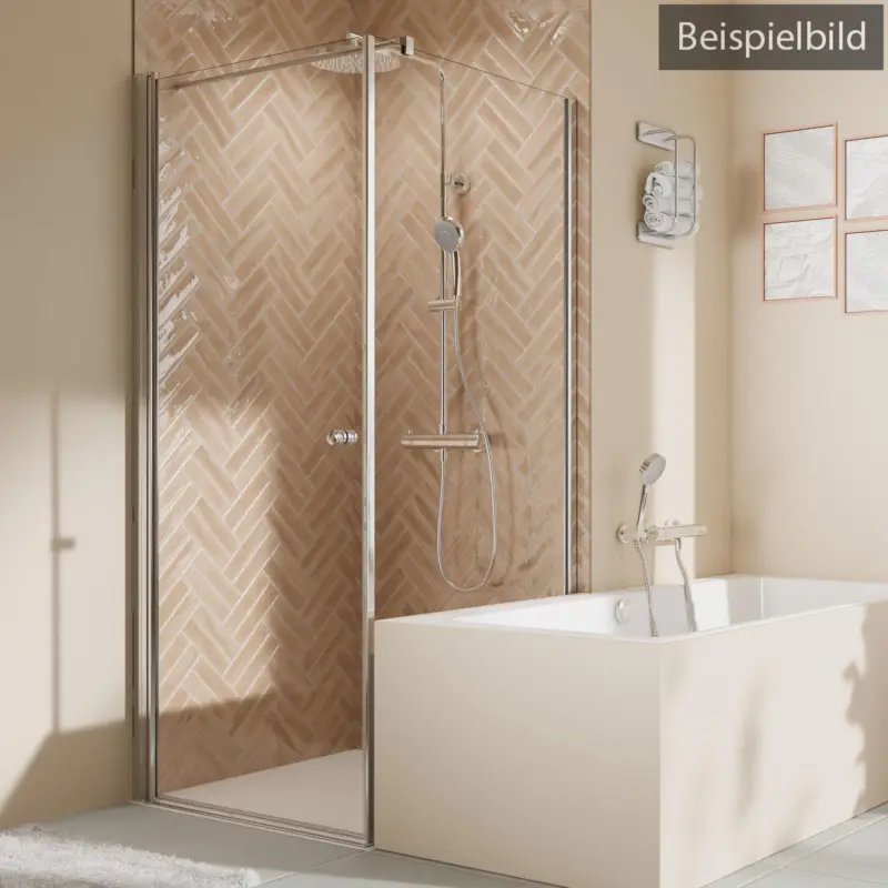 Abverkauf Breuer Elana 2.0 rund Badewannenseitenwand für Drehtür oder Drehfalttür (neben Wanne) Wandanschlag rechts Klarglas hell mit DualPlus 90 cm - Alu Chromeffekt