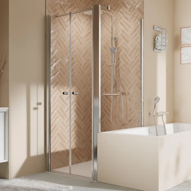Breuer Elana 2.0 rund Badewannenseitenwand für Pendeltür (auf Wanne) Wandanschlag rechts Klarglas hell 90 cm - Alu Chromeffekt Online Kaufen
