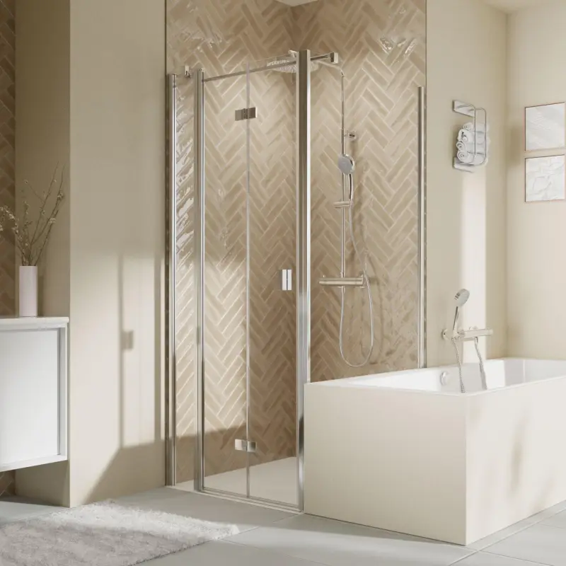Breuer Elana 2.0 eckig Badewannenseitenwand für Drehtür oder Drehfalttür (auf Wanne) Wandanschlag rechts Klarglas hell 90 cm - Alu Chromeffekt Knallerangebot