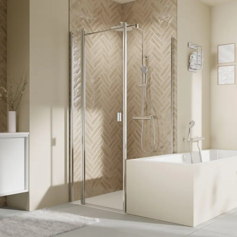 Mega-Angebot Breuer Elana 2.0 eckig Badewannenseitenwand für Drehtür oder Drehfalttür (neben Wanne) Wandanschlag rechts Klarglas hell 90 cm - Alu Chromeffekt