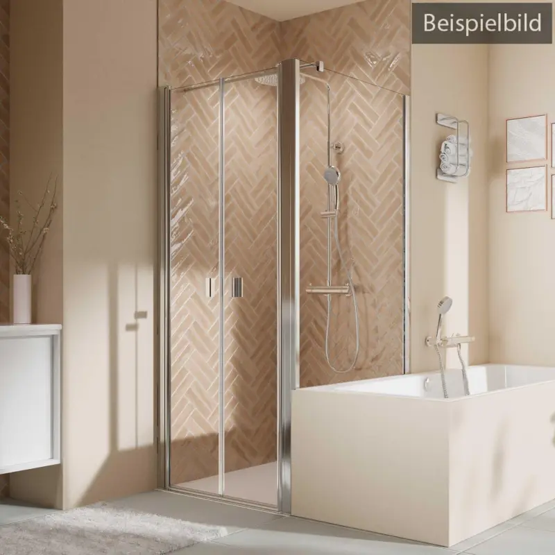 Markenprodukt Breuer Elana 2.0 eckig Badewannenseitenwand für Pendeltür (auf Wanne) Wandanschlag rechts Terrazzo 90 cm - Alu Chromeffekt
