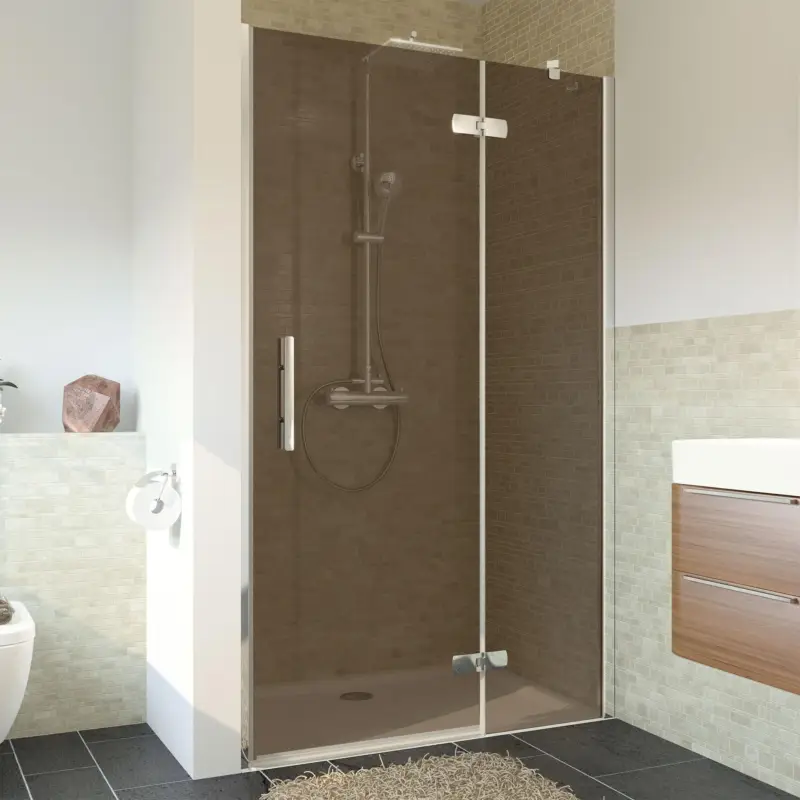 Must-Have Breuer Avanta Drehtür mit Festteil für Nische Türanschlag rechts Bronce getönt 80 cm - Alu Chromeffekt