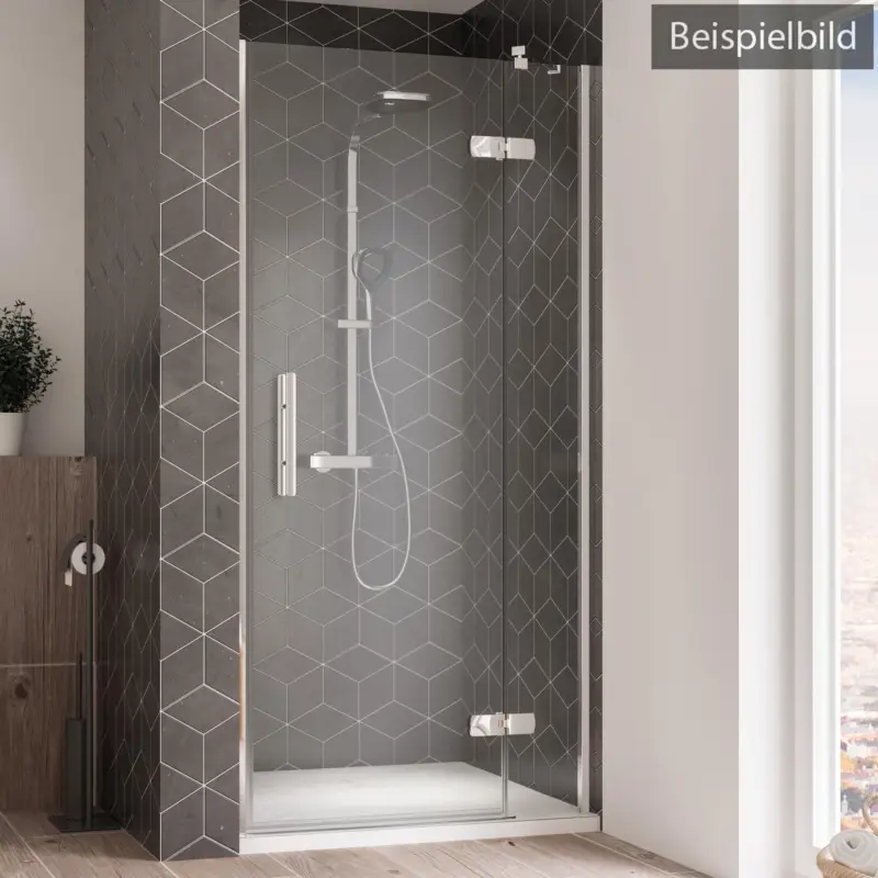 Abverkauf Breuer Avanta Drehtür mit Festteil für Nische Türanschlag rechts Terrazzo 90 cm - Alu Chromeffekt