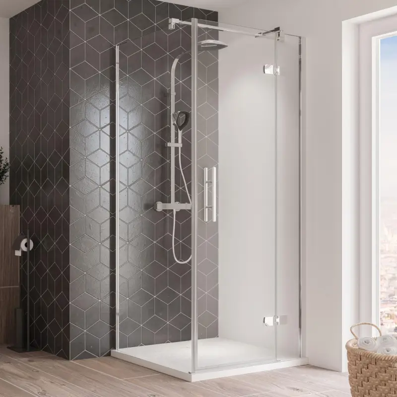 Breuer Avanta Drehtür mit Festteil für Seitenwand oder Badewannenseitenwand (neben Wanne) Türanschlag rechts Klarglas hell 120 cm - Alu Chromeffekt Online Kaufen