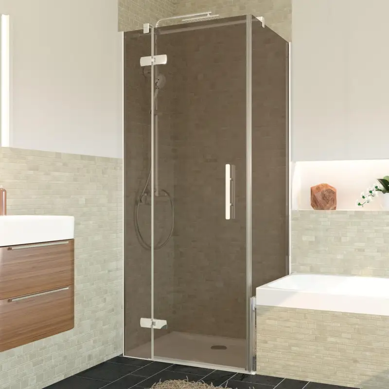 Abverkauf Breuer Avanta Badewannenseitenwand für Drehtür mit Festteil (neben Wanne) Bronce getönt 75 cm - Alu Chromeffekt