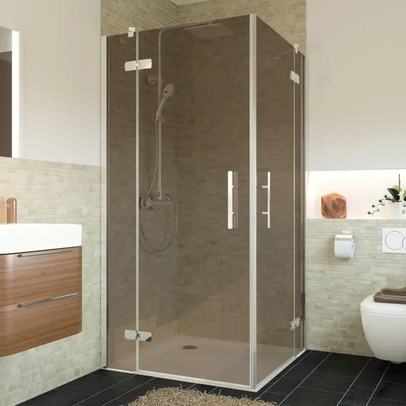 Breuer Avanta Eckeinstieg Drehtür mit Festteil 4-teilig Bronce getönt 80 x 80 cm - Alu Chromeffekt Günstig