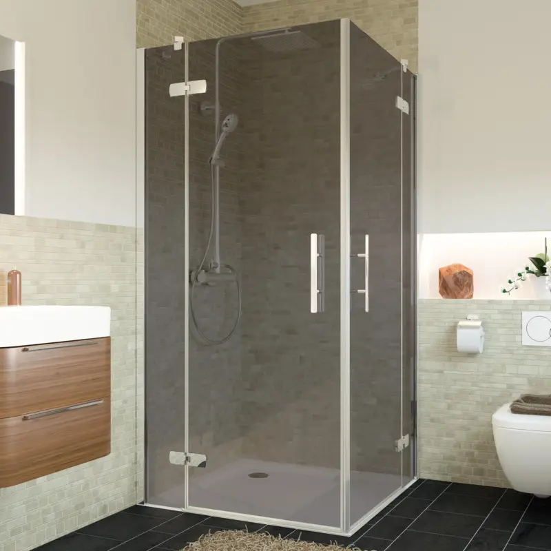 Breuer Avanta Eckeinstieg Drehtür mit Festteil 4-teilig Grau getönt 80 x 100 cm - Alu Chromeffekt Neu