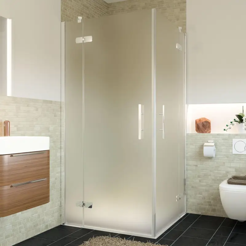 Breuer Avanta Eckeinstieg Drehtür mit Festteil 4-teilig Satiniert 80 x 100 cm - Alu Chromeffekt Jetzt Kaufen
