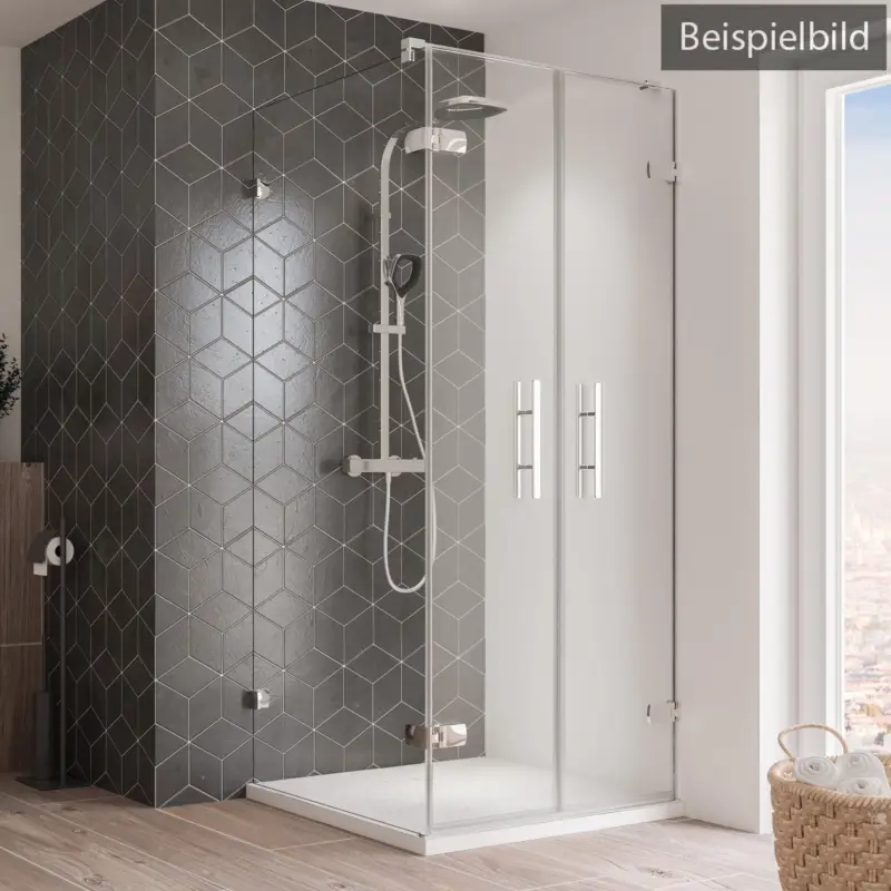 Schneller Versand Breuer Avanta Pendeltür mit Seitenwand links Terrazzo Sondermaß - Hochglanz verchromt (inkl. Aufmaß)