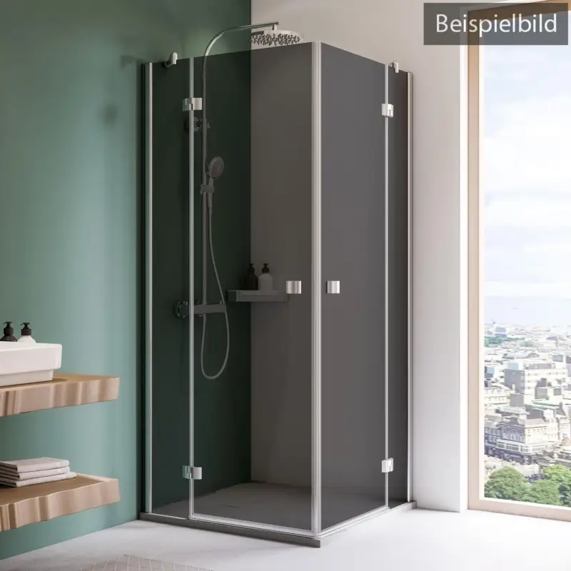 Preisknaller Breuer Espira Eckeinstieg Drehtür mit Festteil 4-teilig Grau getönt 100 x 90 cm - Alu Silber matt