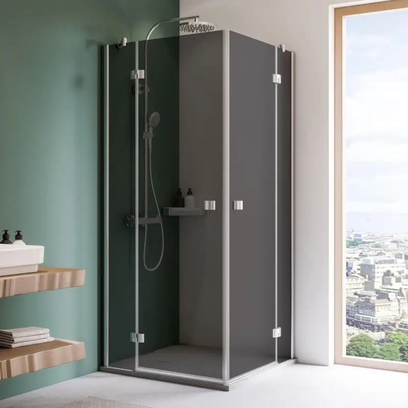 Breuer Espira Eckeinstieg Drehtür mit Festteil 4-teilig Grau getönt 80 x 100 cm - Alu Chromeffekt Rabatt