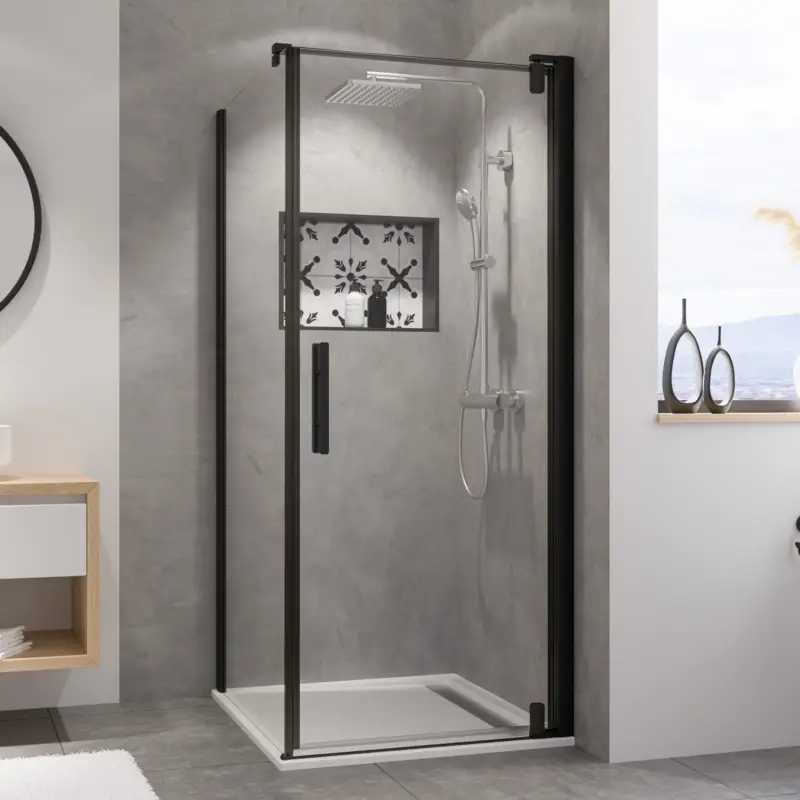 Bestseller Breuer Europa Design Black Edition Seitenwand für Drehtür Wandanschlag links Klarglas hell 120 cm - Schwarz matt