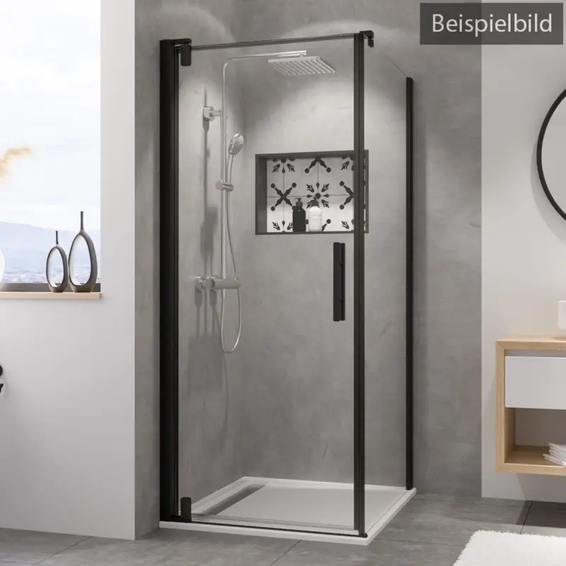 Neue Kollektion Breuer Europa Design Black Edition Seitenwand für Drehtür Wandanschlag rechts Grau getönt 120 cm - Schwarz matt