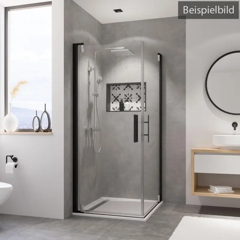 Breuer Europa Design Black Edition Eckeinstieg Drehtür 2-teilig Bronze getönt 80 x 80 cm - Schwarz matt Top-Angebot