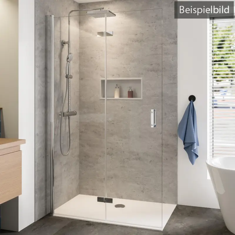Breuer Panorama Walk-In Drehfalttür alleinstehend Türanschlag links Terrazzo 90 cm - Alu Chromeffekt Schneller Versand
