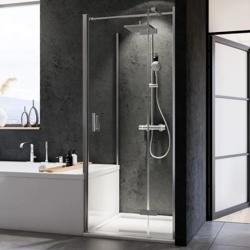 Breuer Panorama Badewannenseitenwand für Drehtür mit Festteil (auf Wanne) Klarglas hell 75 cm - Alu Chromeffekt Angebot