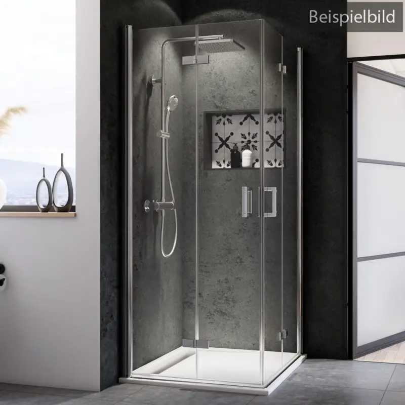 Breuer Panorama Eckeinstieg Drehfalttür 4-teilig Satiniert 90 x 75 cm - Alu Chromeffekt Sichere Zahlung