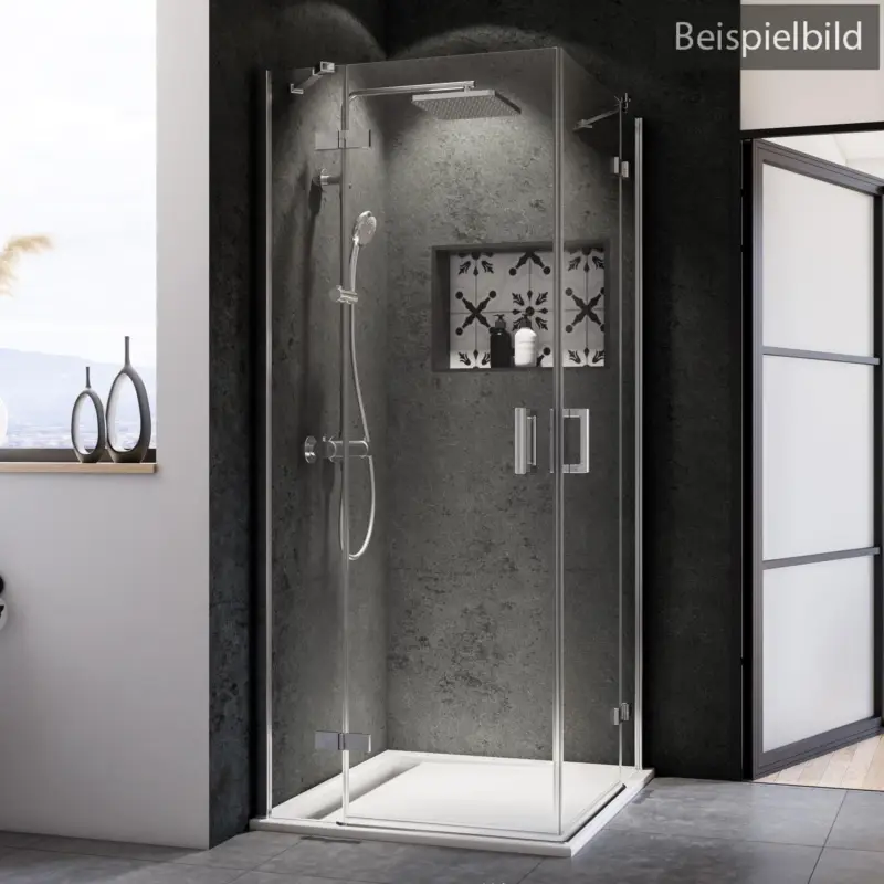 Bestpreis Breuer Panorama Eckeinstieg Drehtür mit Festteil 4-teilig Grün getönt 100 x 80 cm - Alu Chromeffekt