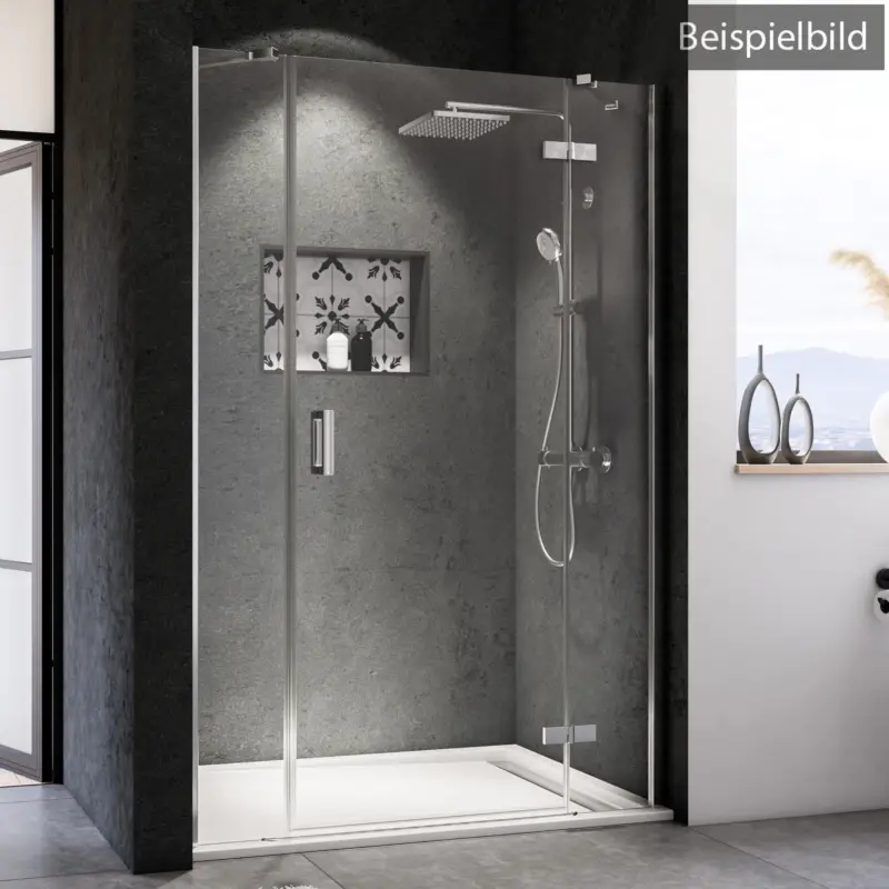 Günstig Breuer Panorama Black Edition Drehtür mit Festteil und Nebenteil für Nische Türanschlag rechts Klarglas hell mit DualPlus 160 cm - Schwarz matt