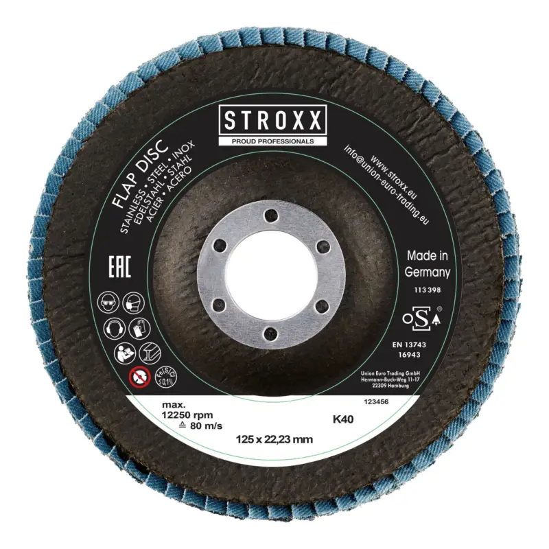 Stroxx Fächerschleifscheibe Ø, 125 x 22,23 mm, K60, 10 Stück Markenware
