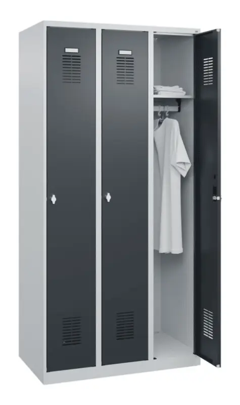 Echt Stroxx Garderobenschrank, 3 Abteile, 1850 x 900 x 500 mm RAL 7035/7016