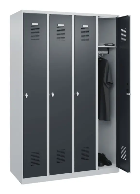 Stroxx Garderobenschrank, 4 Abteile, 1850 x 1200 x 500 mm RAL 7035/7016 Sofort Bestellen