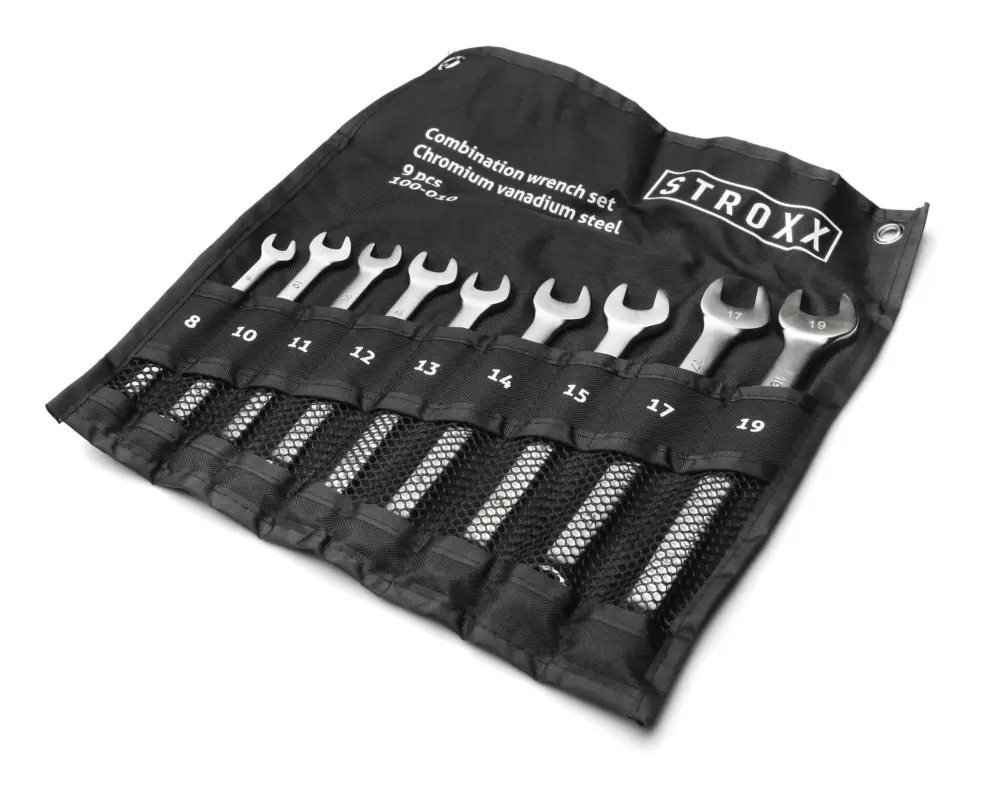 Stroxx Maul- und Ringratschenschlüssel-Satz, 8-19 mm, Chrom-Vanadium, inkl. Rolltasche, 9-teilig Finale Aktion