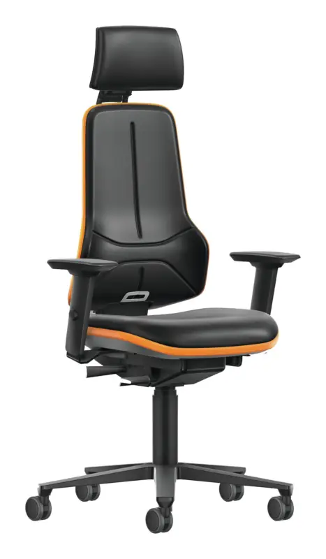 Bimos Arbeitsstuhl XXL orange mit Rollen Kunstleder mit Kopfst. und Armlehnen Top-Preis
