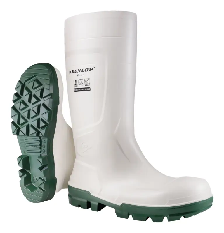 Letzte Chance Dunlop Sicherheitsstiefel Work-It Safety White PVC, SR LO LG S4 Größe 38 (Verpackungseinheit 1 Paar)