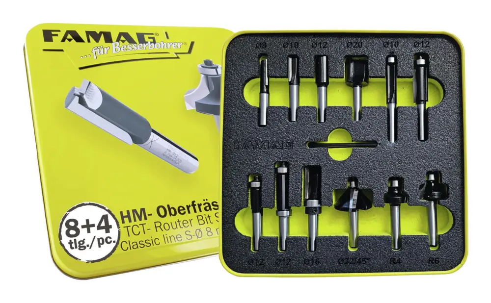 Famag HM Handoberfräser-Satz Classic line 8+4 - teilig S8 mm in Blechbox Direktkauf