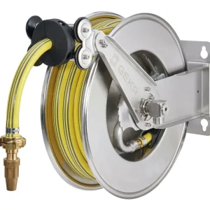 Expressversand Geka plus automatischer Schlauchaufroller EA15SK, Edelstahl, inkl. 12,5m PVC-Schlauch 3/4" & Arm.