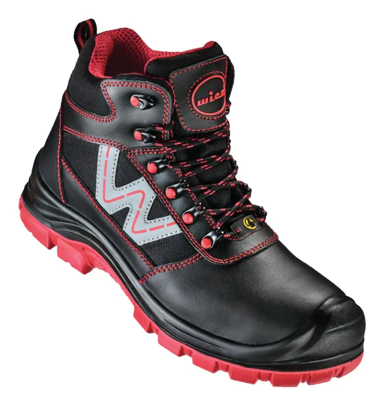 Wica Schnüstiefel Canelli Schwarz/rot, S3 SR ESD Größe 45 (Verpackungseinheit 1 Paar) Ausverkauf